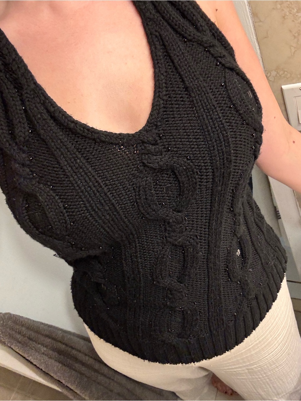 Laundry By Shelli Segal Black Halter Knit Tank Top 100% wool - Picture 4 of 12